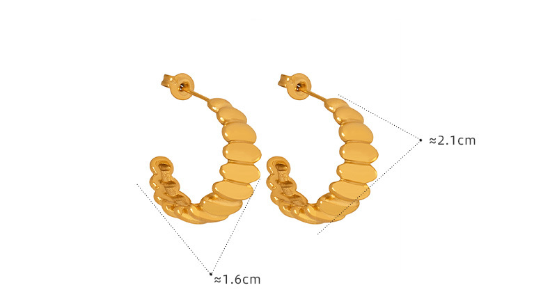 Trendy Gold Ridged Hoop Earrings | Textured Chunky U-Shape Studs - 详情-15-10 