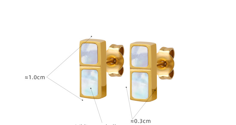 Gold Plated Mother of Pearl Bar Stud Earrings - Dainty & Elegant Jewelry - 详情-15-15 