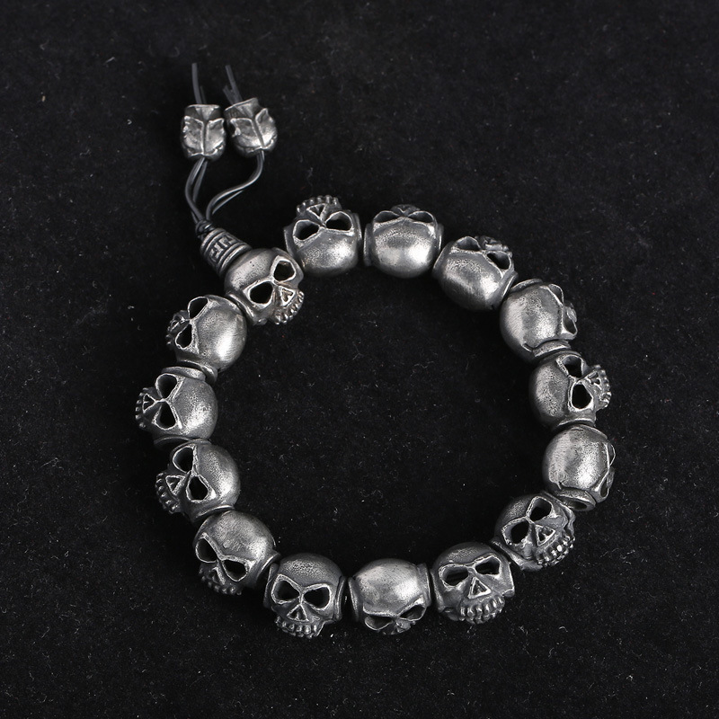 Men's Gothic Skull Bead Bracelet - Stainless Steel Punk Rock Biker Jewelry - 详情-7 