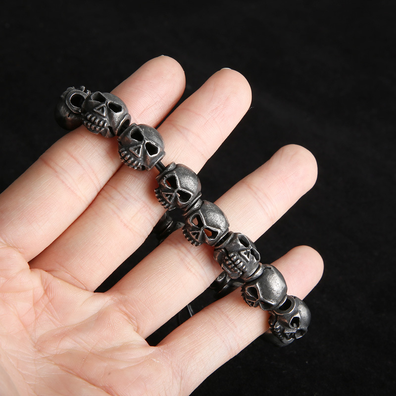 Men's Gothic Skull Bead Bracelet - Stainless Steel Punk Rock Biker Jewelry - 详情-8 