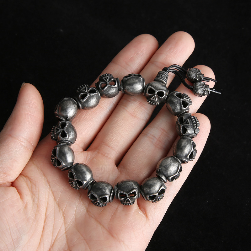 Men's Gothic Skull Bead Bracelet - Stainless Steel Punk Rock Biker Jewelry - 详情-9 