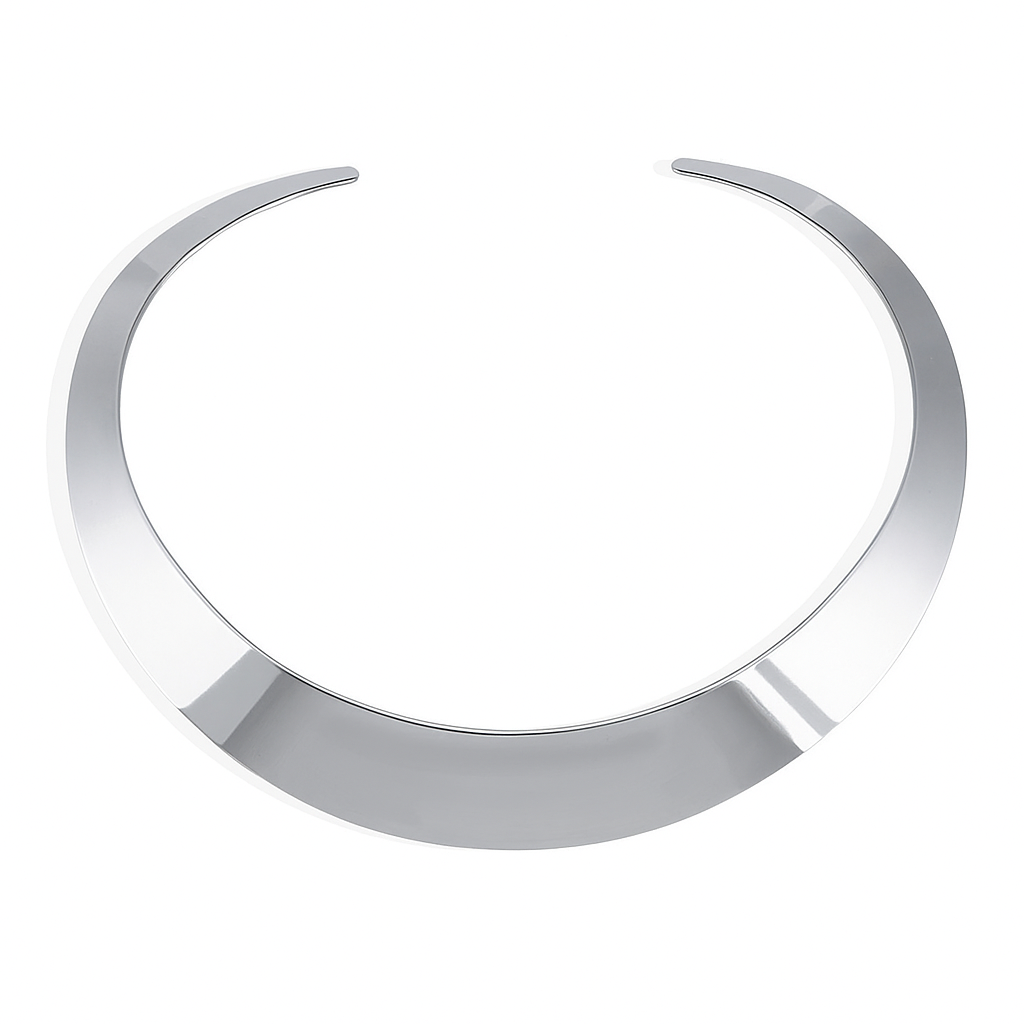 Sleek Silver-Tone Choker Necklace for Women - Modern Minimalist Statement Collar