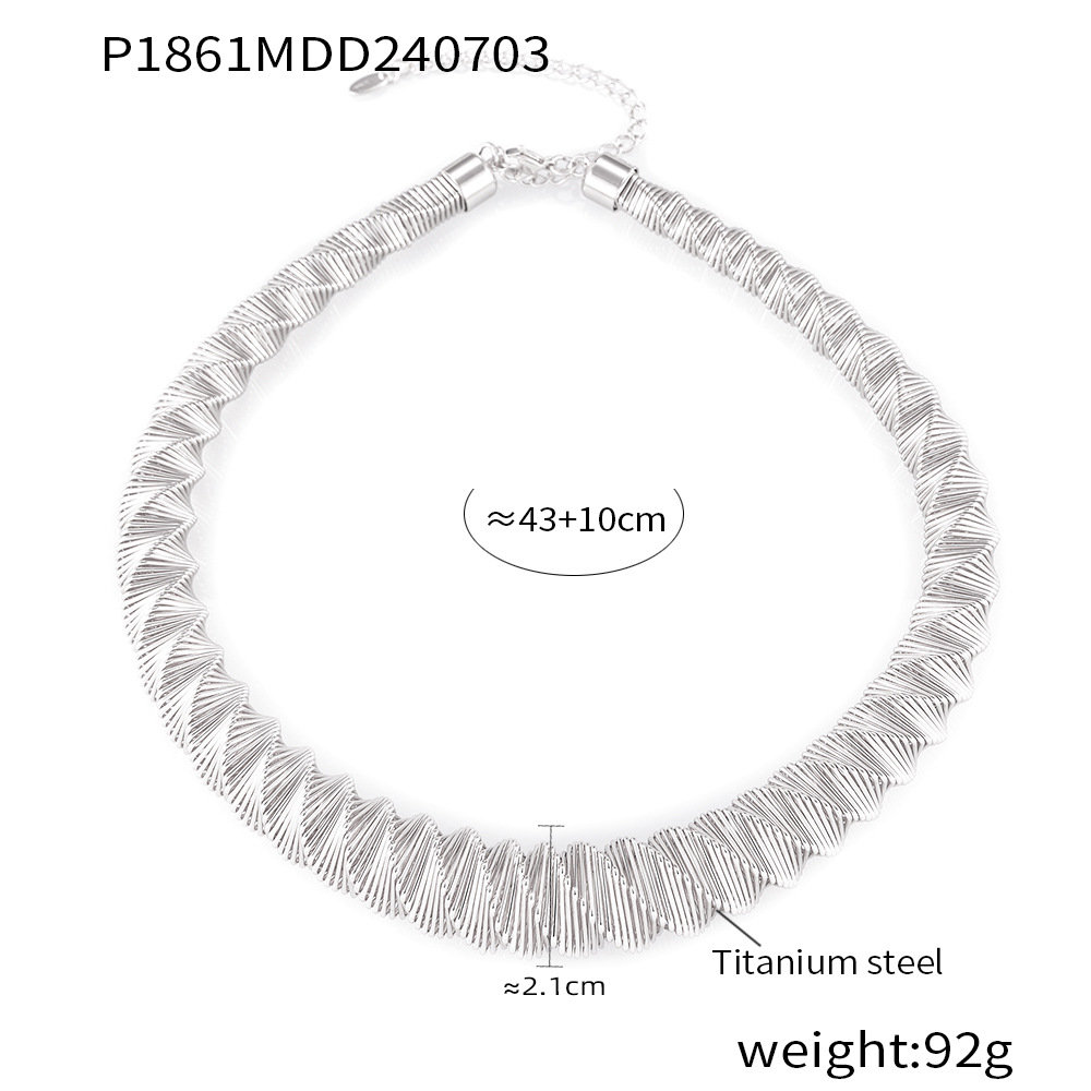 Silver Tone Spiral Coil Statement Necklace for Women - Adjustable Choker - P1861-钢色项链 