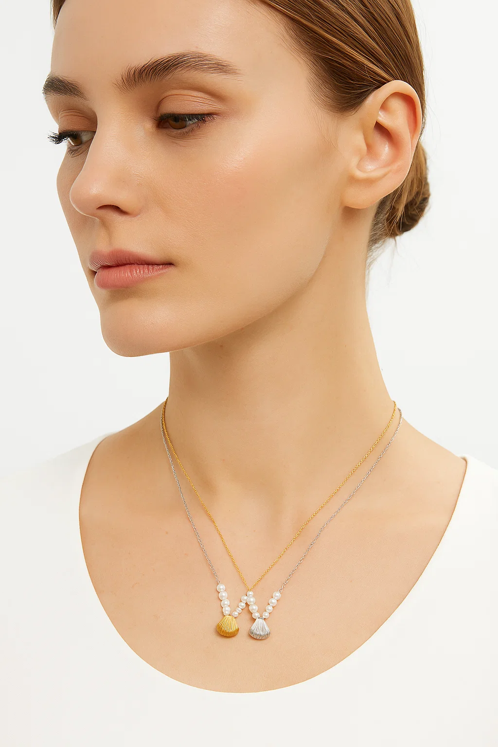 Seashell Charm & Pearl Dainty Necklace - Gold & Silver Tone Options - Beach Jewelry