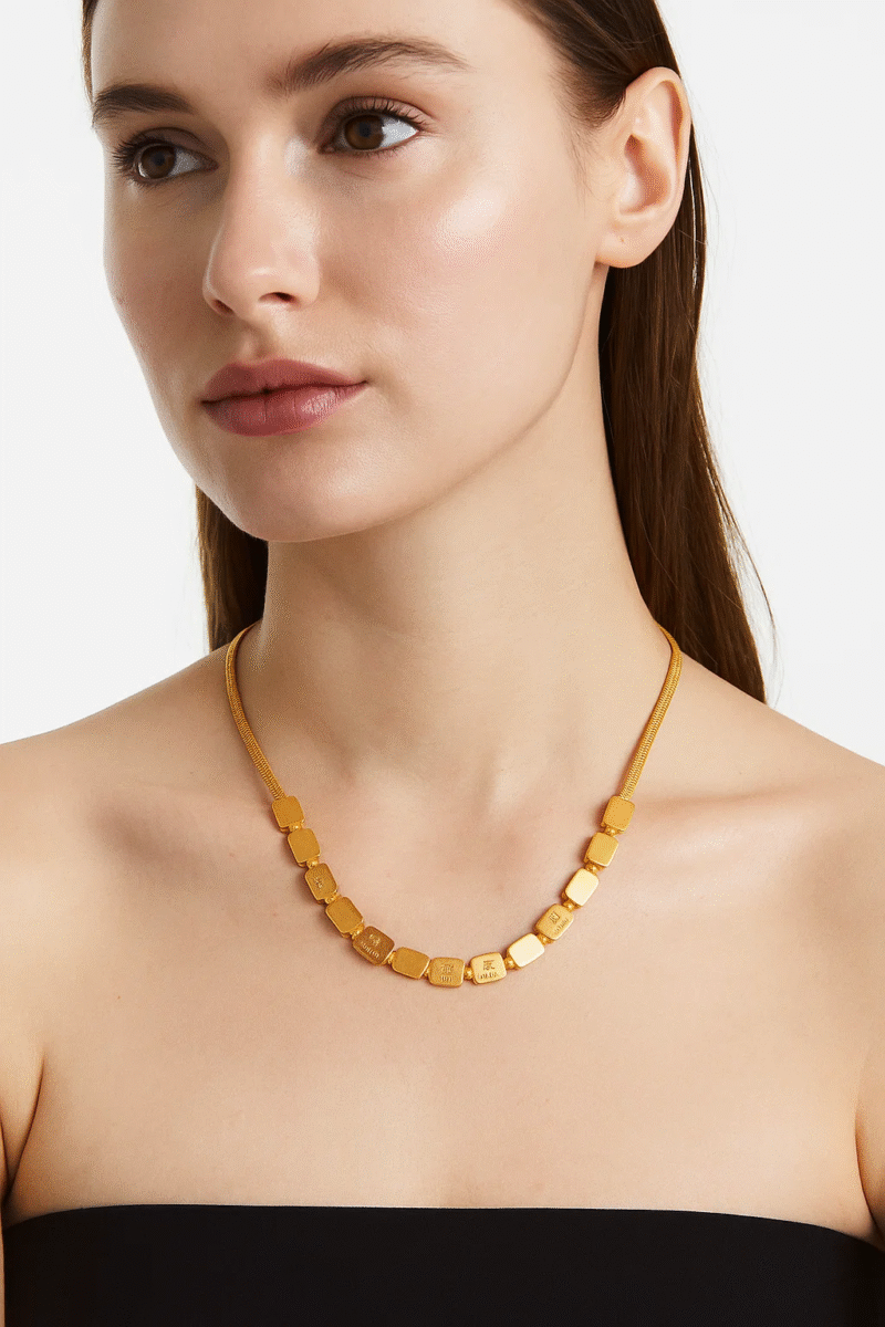 18K Gold Plated Love Message Bar Link Chain Necklace for Women - Adjustable Snake Chain Design