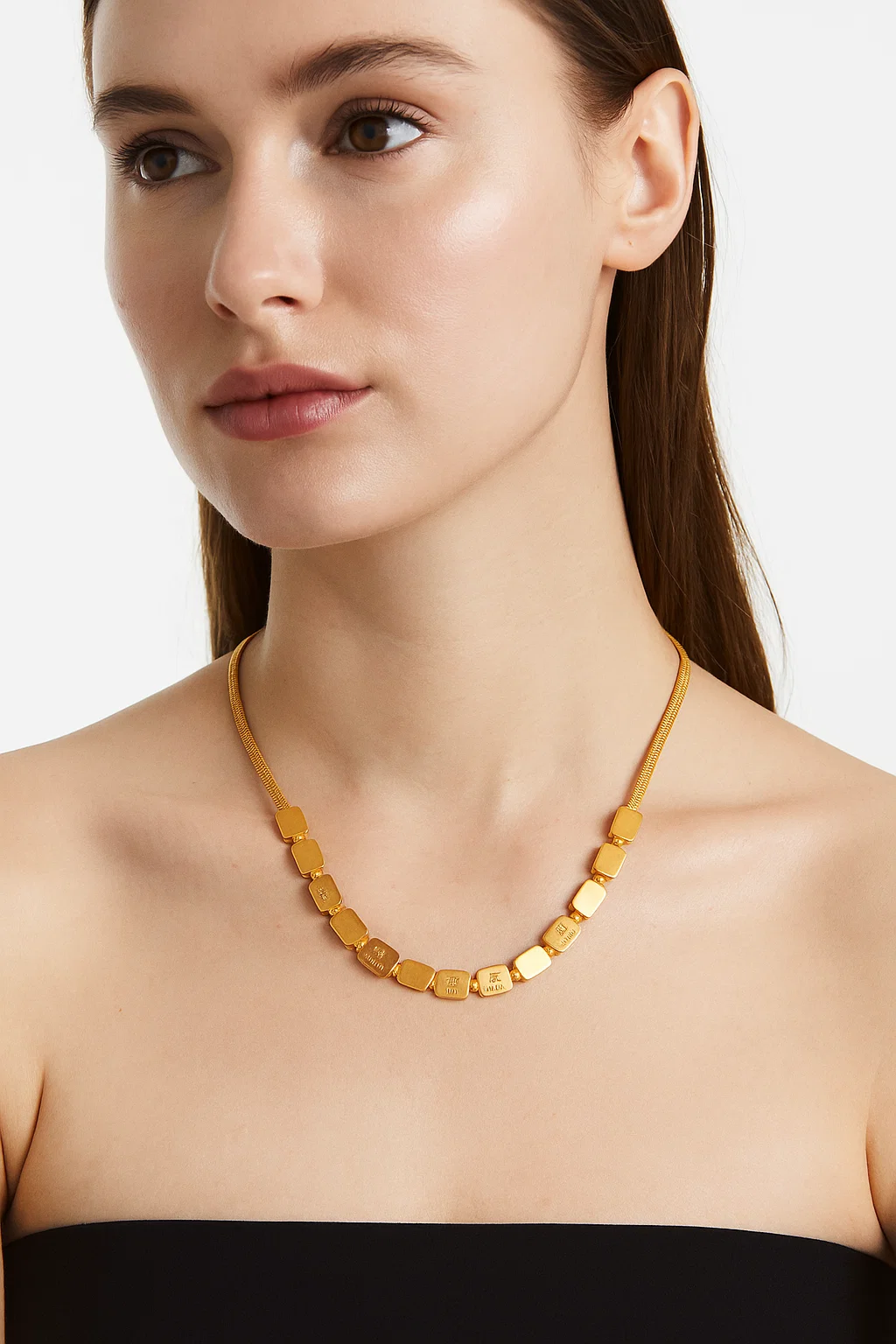 18K Gold Plated Love Message Bar Link Chain Necklace for Women - Adjustable Snake Chain Design - model-show-0709001 