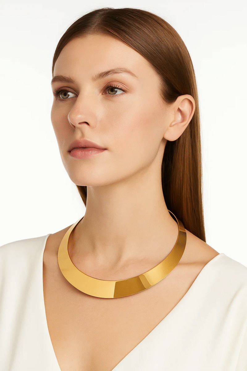 Bold Gold Plated Choker Necklace for Women - Statement Collar Necklace, Modern Minimalist Design