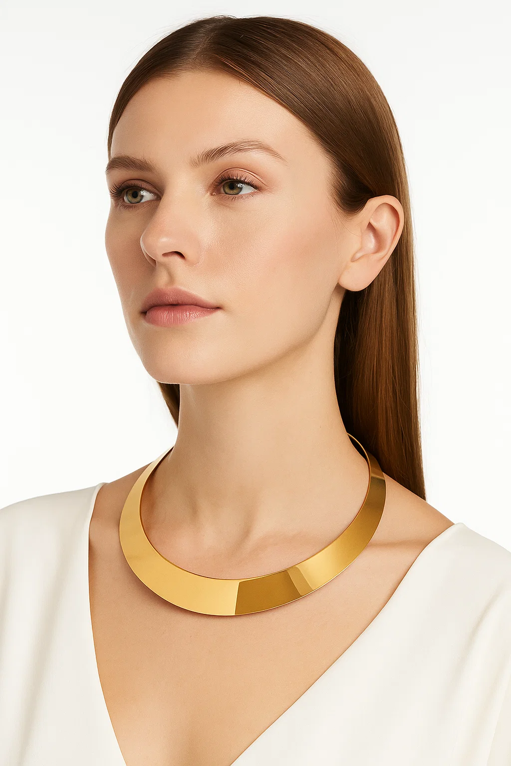 Bold Gold Plated Choker Necklace for Women - Statement Collar Necklace, Modern Minimalist Design - model-show-0709002 