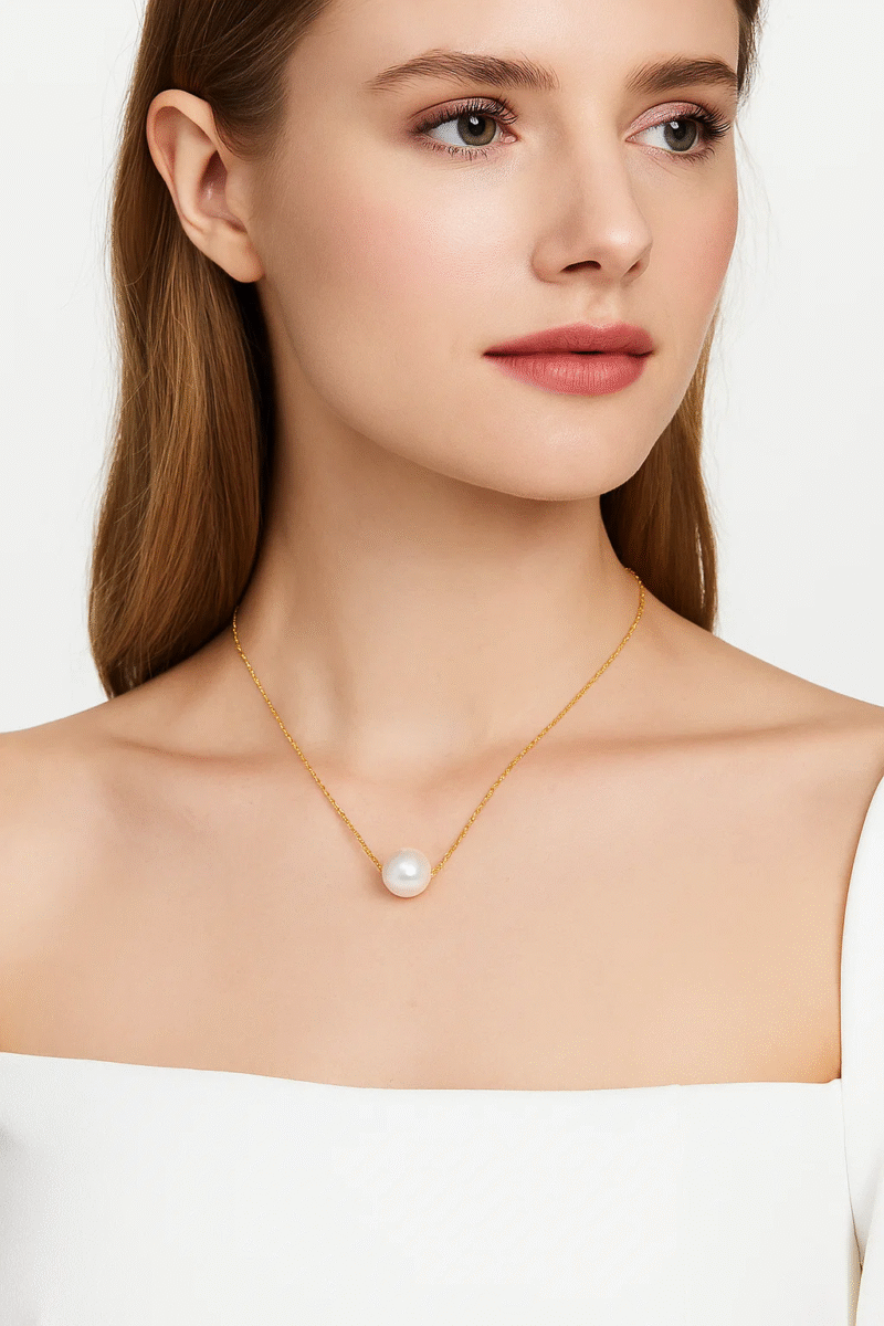 Classic Single Imitation Pearl Necklace - Gold Plated Chain Dainty Solitaire Pendant
