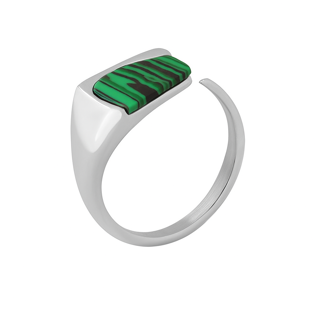 Sterling Silver Malachite Gemstone Bar Ring - Adjustable Unisex Style