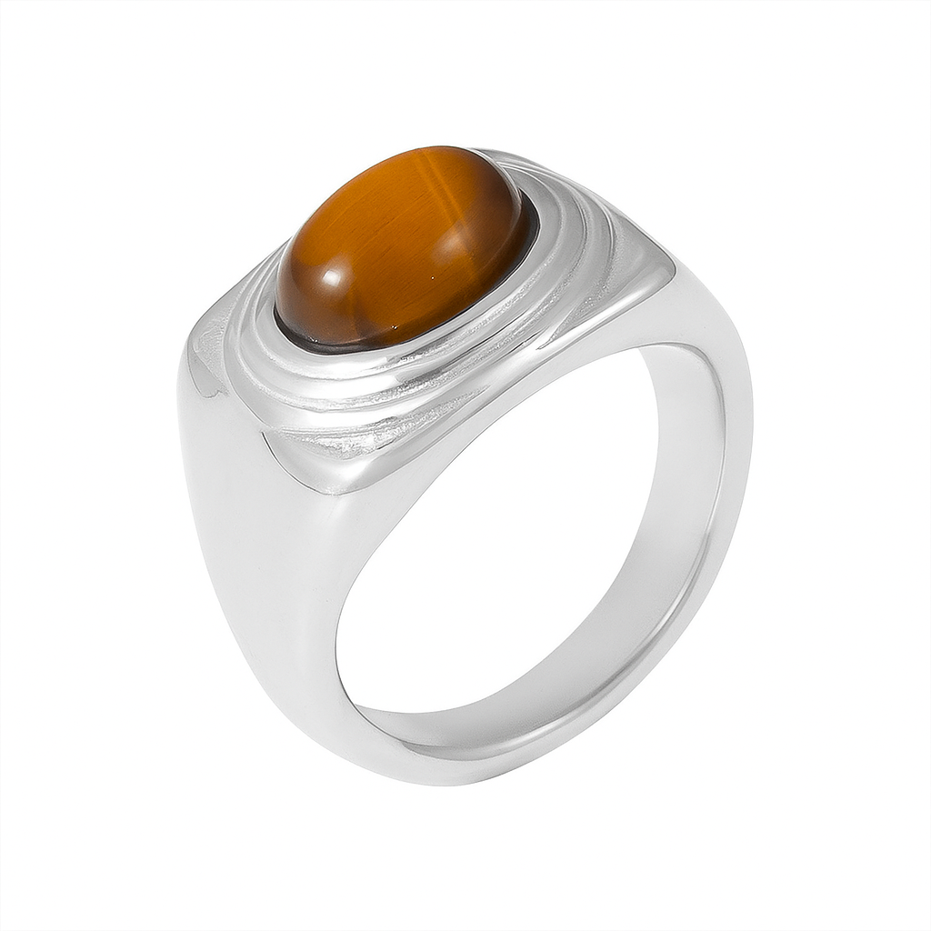 Sterling Silver Tiger Eye Ring | Oval Gemstone Statement Jewelry