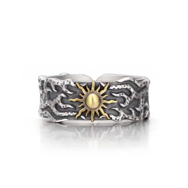 Vintage Sun & Cloud Sterling Silver Ring | Adjustable Oxidized Silver Band | Unique Celestial Design for Men & Women