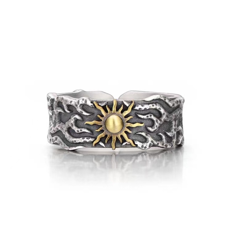 Vintage Sun & Cloud Sterling Silver Ring | Adjustable Oxidized Silver Band | Unique Celestial Design for Men & Women