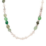 Natural Green Agate & Freshwater Pearl Beaded Necklace – Sterling Silver Accents