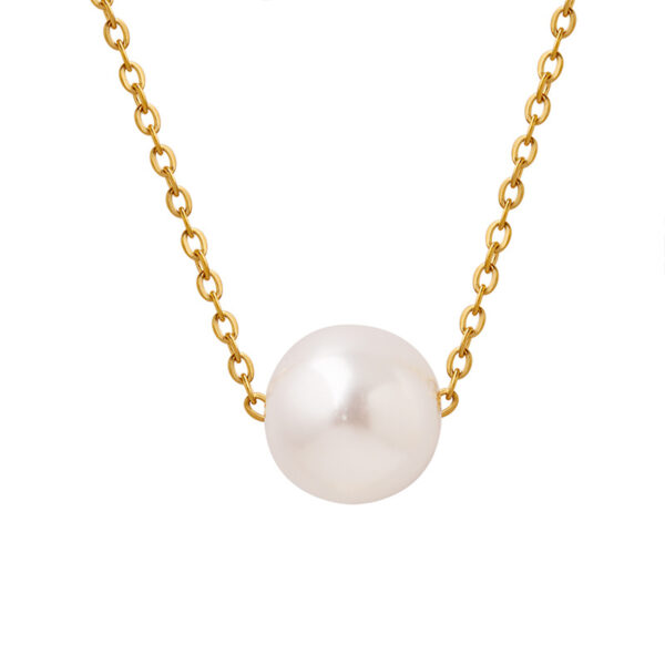 Classic Single Imitation Pearl Necklace - Gold Plated Chain Dainty Solitaire Pendant