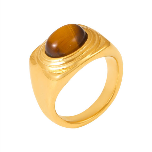 Stylish Gold Tiger Eye Gemstone Ring - Durable Plated Fashion Accessory