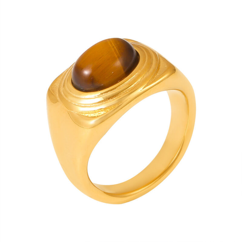 Stylish Gold Tiger Eye Gemstone Ring - Durable Plated Fashion Accessory
