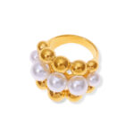 Gold Plated Bubble Pearl Cluster Ring – Chunky Statement Fashion Jewelry