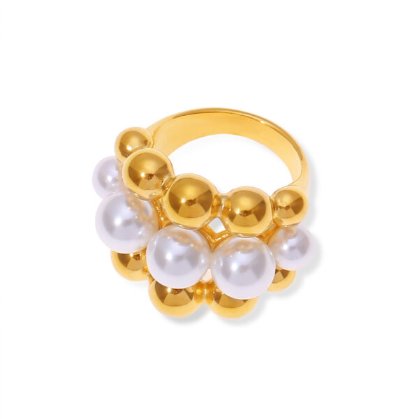 Gold Plated Bubble Pearl Cluster Ring - Chunky Statement Fashion Jewelry