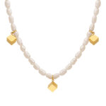 Freshwater Pearl & Gold Cube Charm Necklace – Dainty & Modern Jewelry