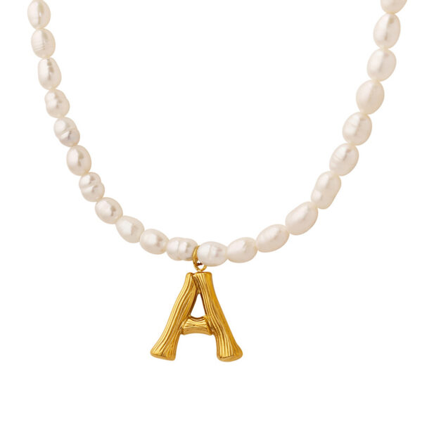 Freshwater Pearl Initial Necklace - Gold Letter A Pendant Choker - Personalized Jewelry Gift for Women