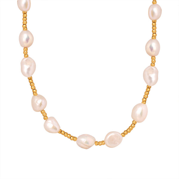 Freshwater Pearl & Gold Bead Choker Necklace - Dainty Beaded Jewelry for Women
