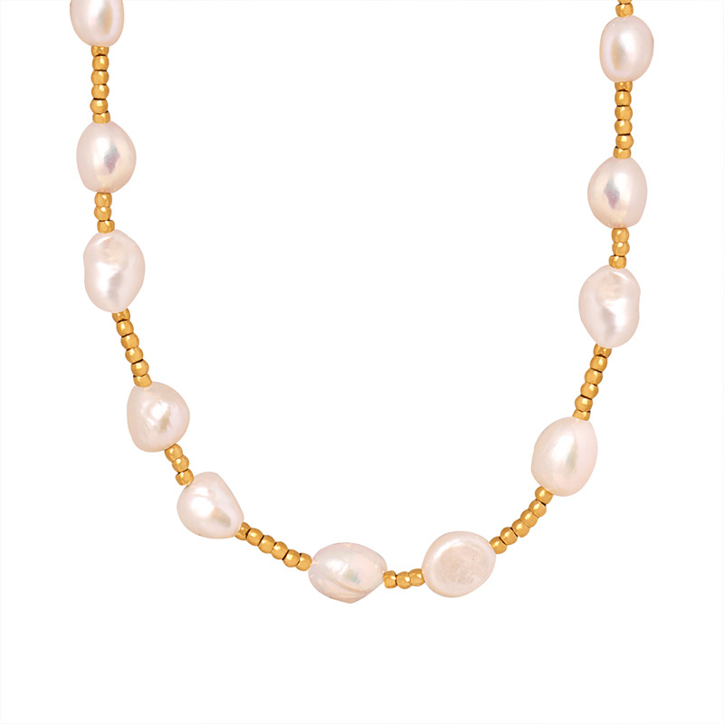 Freshwater Pearl & Gold Bead Choker Necklace - Dainty Beaded Jewelry for Women
