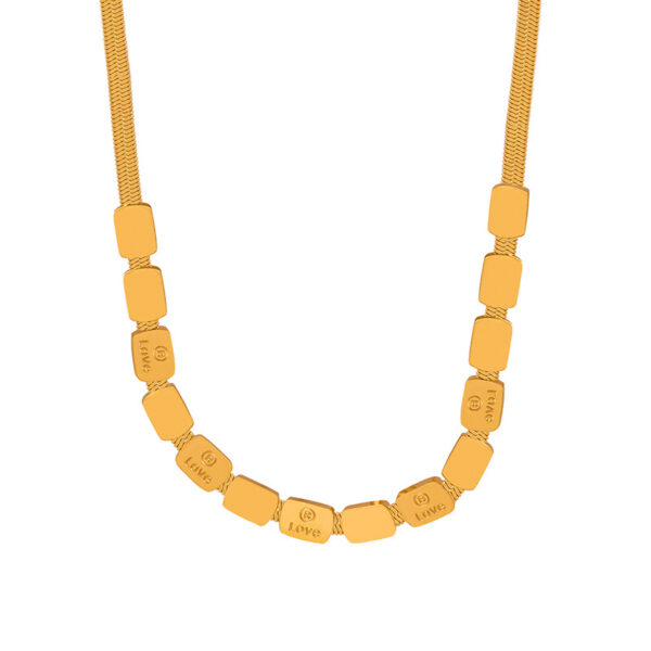 18K Gold Plated Love Message Bar Link Chain Necklace for Women - Adjustable Snake Chain Design
