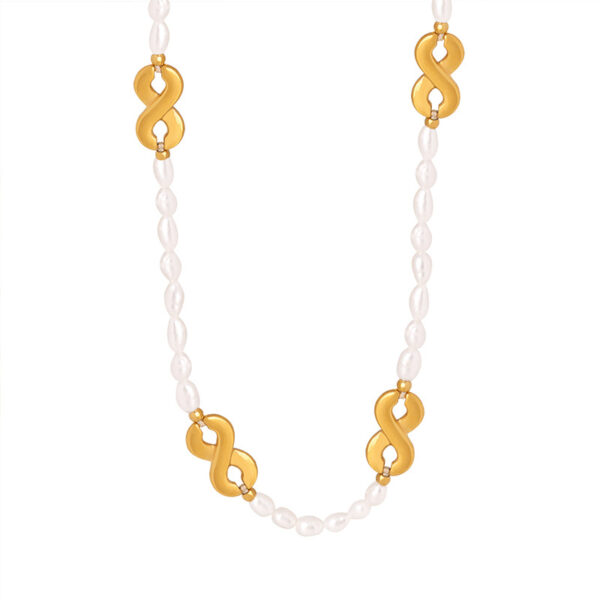 Freshwater Pearl Necklace with 18K Gold Plated Infinity Links - Long Station Necklace