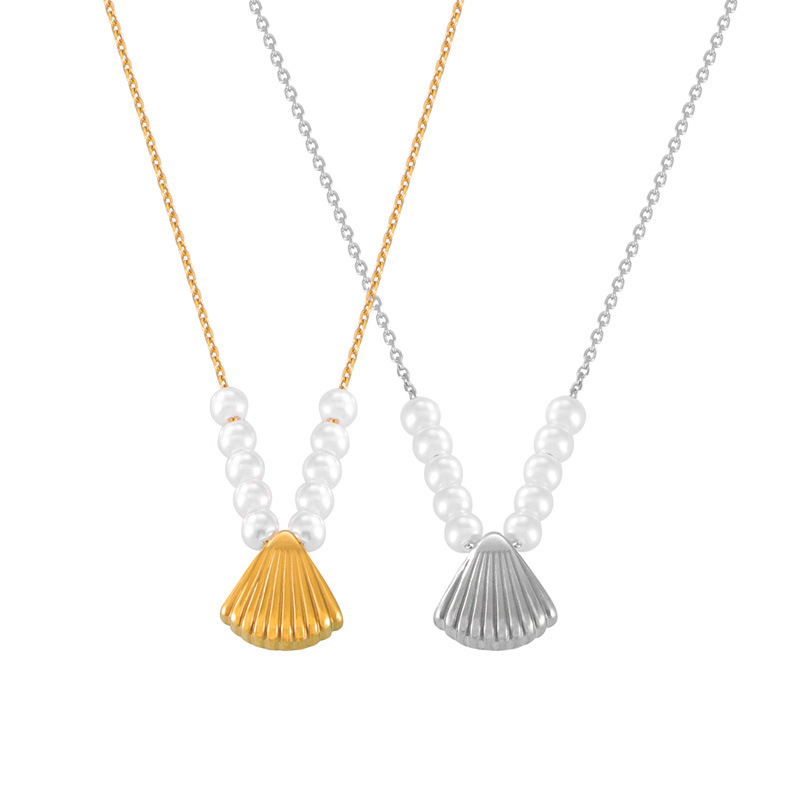 Seashell Charm & Pearl Dainty Necklace - Gold & Silver Tone Options - Beach Jewelry