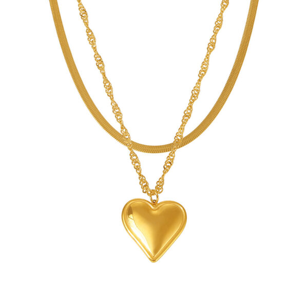 Gold Plated Heart Pendant Layered Necklace for Women