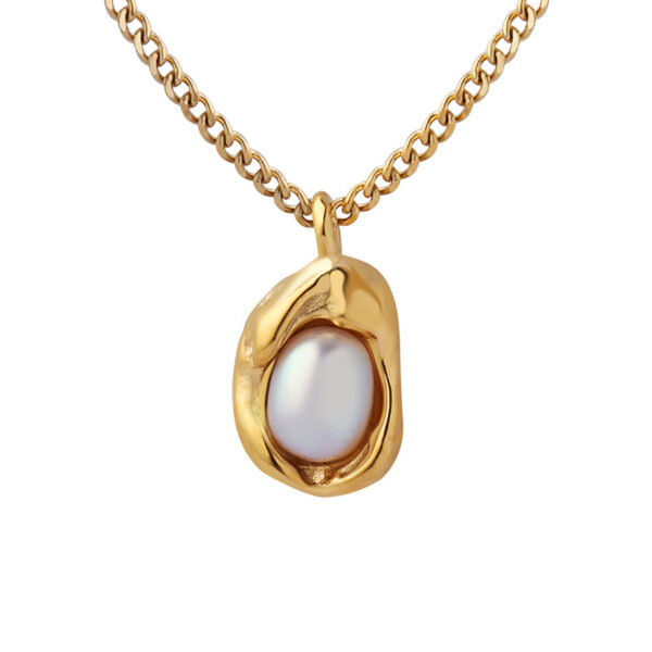 Freshwater Pearl Organic Gold Pendant Necklace - Dainty & Unique Jewelry Gift for Women