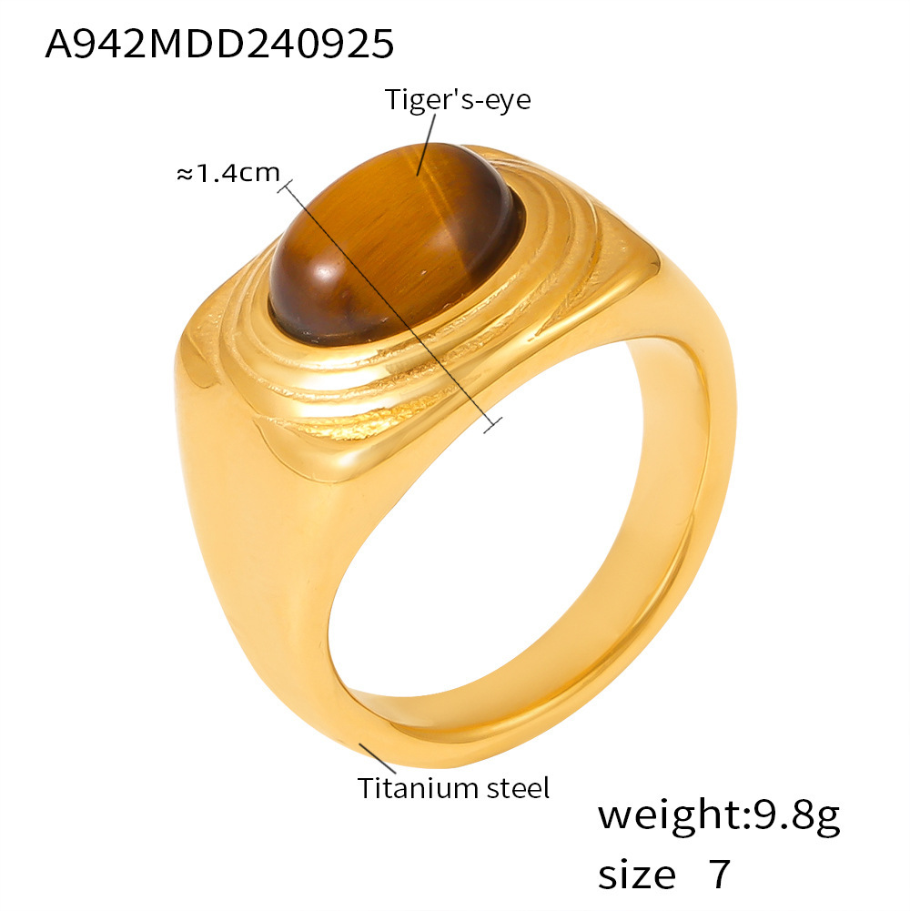 Stylish Gold Tiger Eye Gemstone Ring - Durable Plated Fashion Accessory - 主图-6-6 