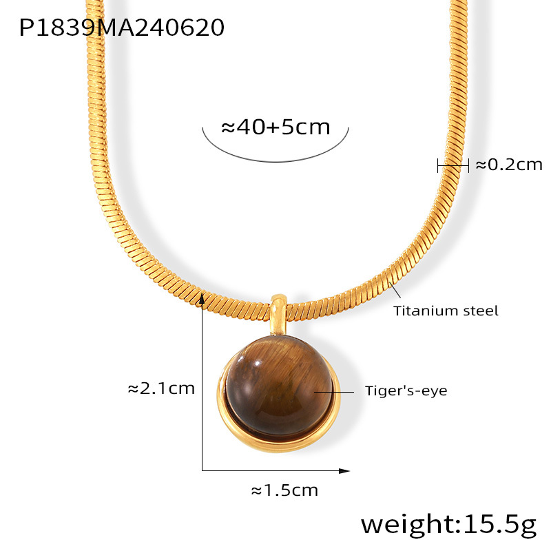 Gold Snake Chain Necklace with Pearl & Tiger Eye Pendant Set - Trendy & Versatile - 主图-8 