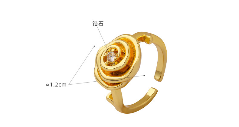 Gold Plated Rose Flower Adjustable Ring with Zircon Accent for Women - 详情-15-10 