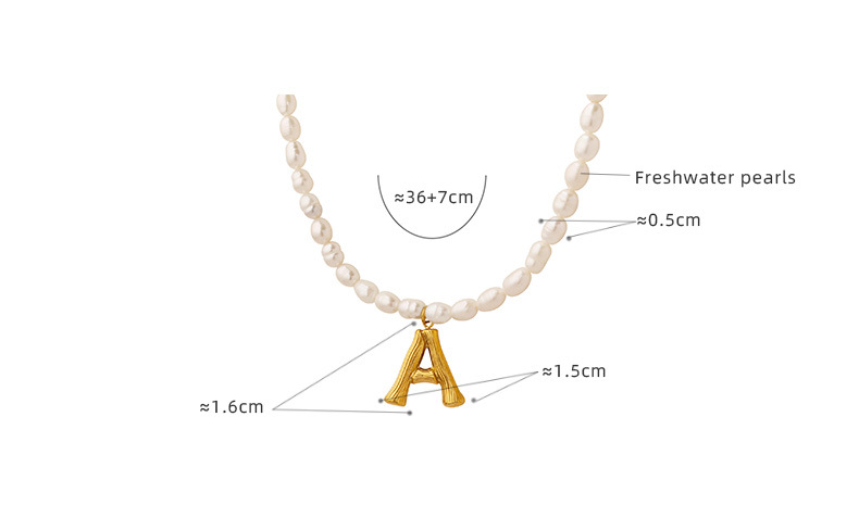 Freshwater Pearl Initial Necklace - Gold Letter A Pendant Choker - Personalized Jewelry Gift for Women - 详情-15-13 