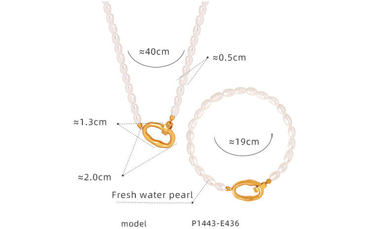 Freshwater Pearl Necklace & Bracelet Set - 18K Gold Plated Organic Link Clasp - 详情-15-5 