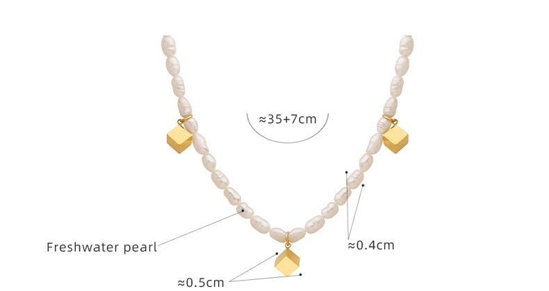Freshwater Pearl & Gold Cube Charm Necklace - Dainty & Modern Jewelry - 详情-15 