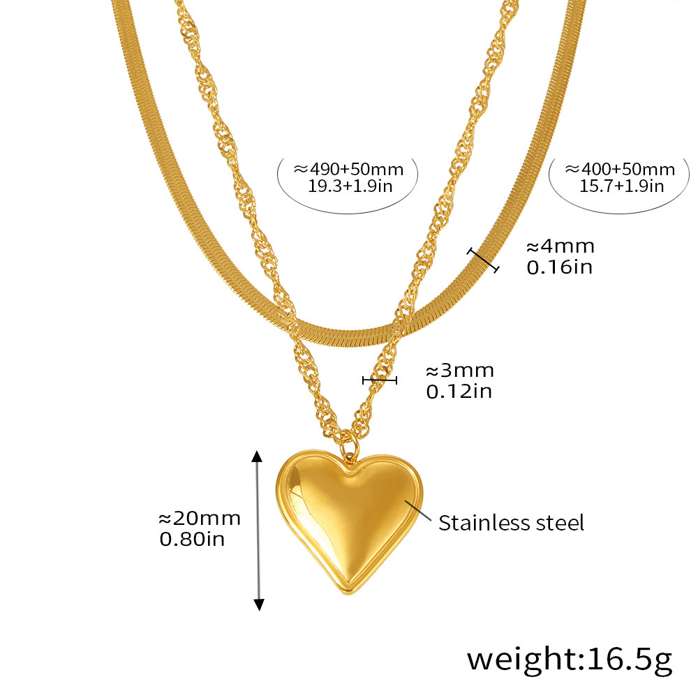 Gold Plated Heart Pendant Layered Necklace for Women - 详情-8-1 