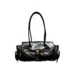 Classic Black Leather Work Tote Bag for Women – Multi-Pocket & Secure Closure