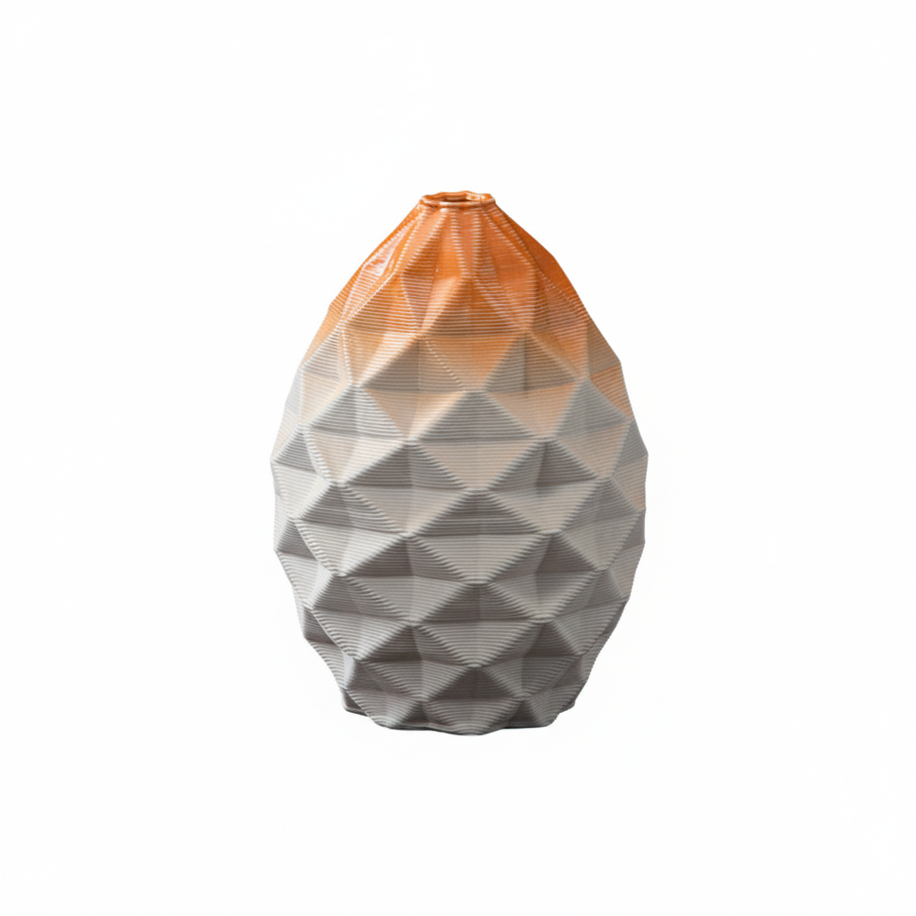 3D Printed Ceramic Vase with Geometric Design - Ombre Orange