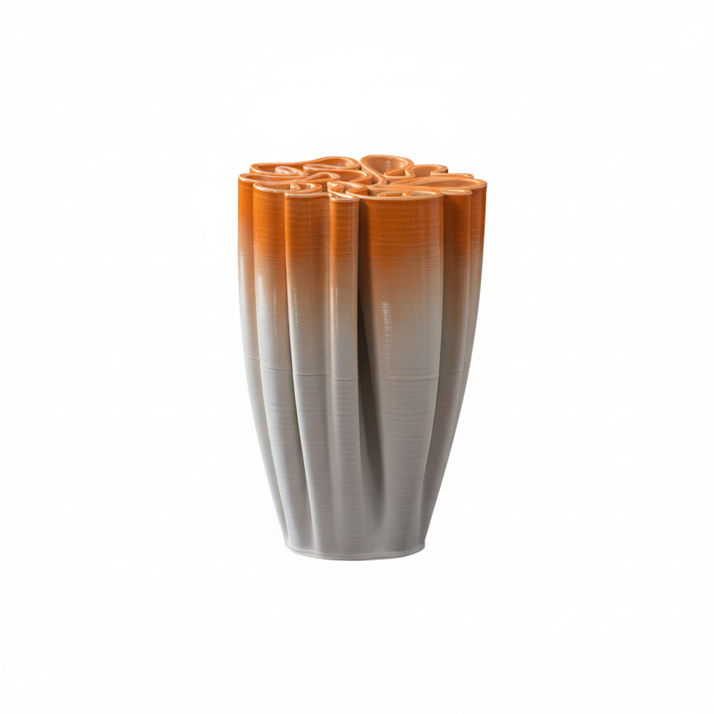 3D Printed Ombre Ceramic Vase - Modern Wavy Design Home Decor
