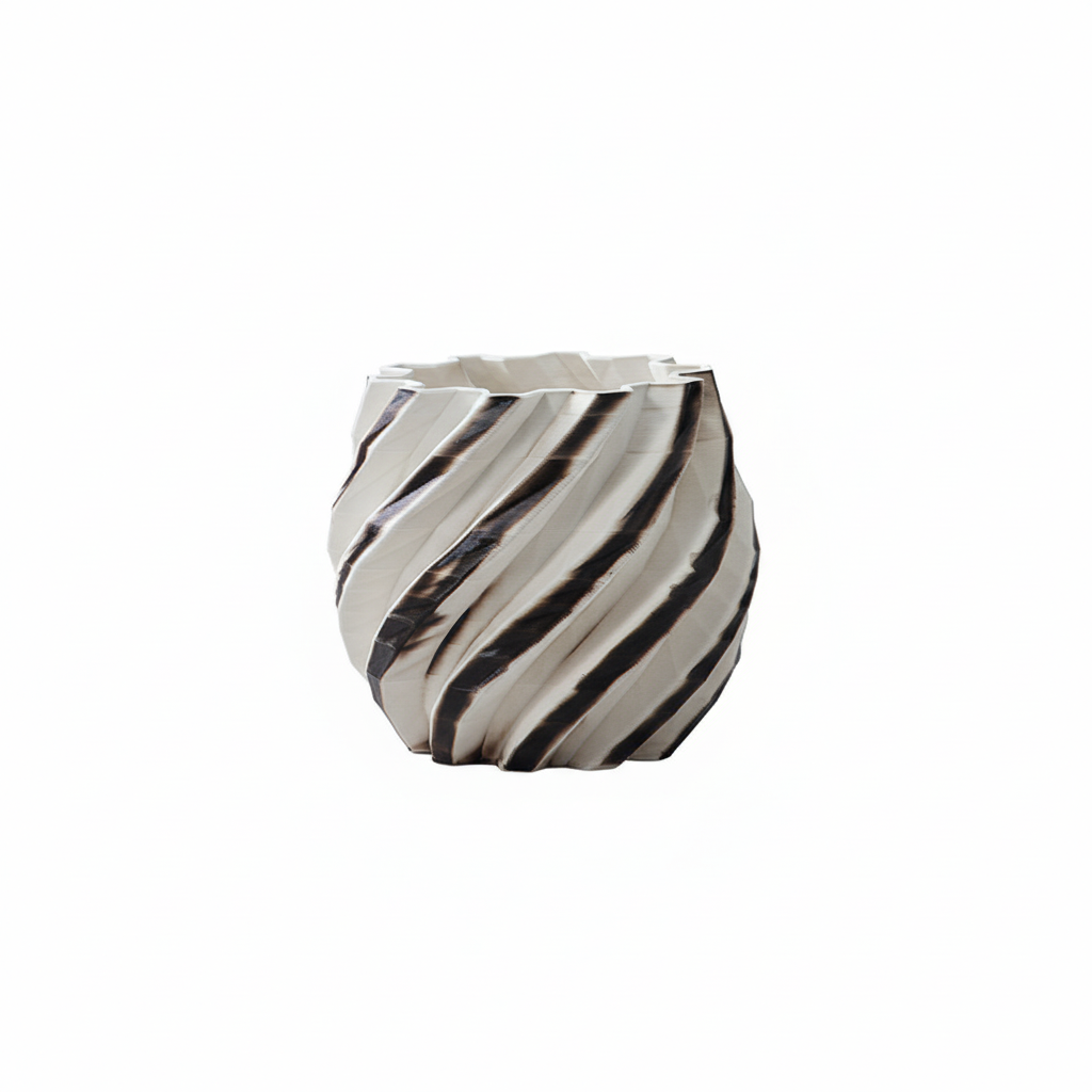 3D Printed Ceramic Abstract Striped Vase - Modern Home Decor Planter
