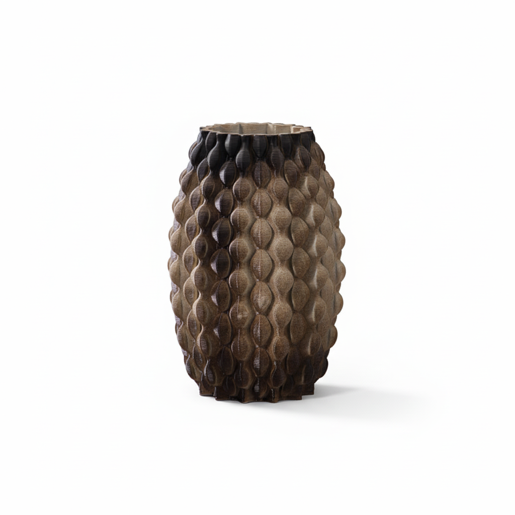3D Printed Ceramic Vase - Brown Abstract Design | Modern Home Decor