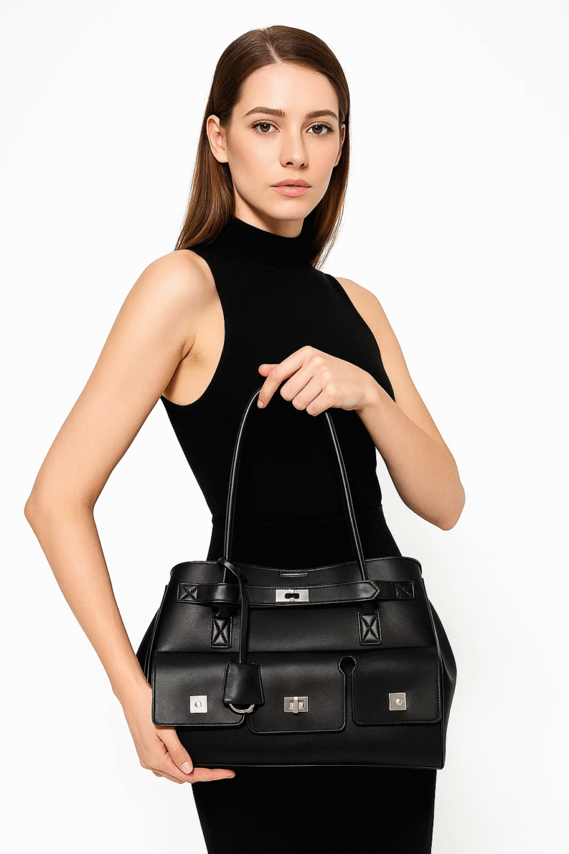 Large Women's Black Leather Tote Bag - Spacious & Stylish Shoulder Handbag