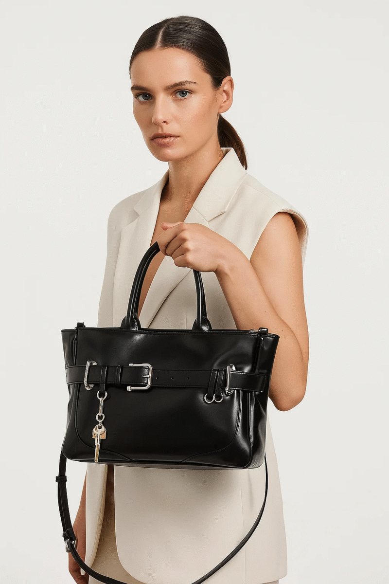 Formal Black Top Handle Bag for Women - Chic Structured Tote