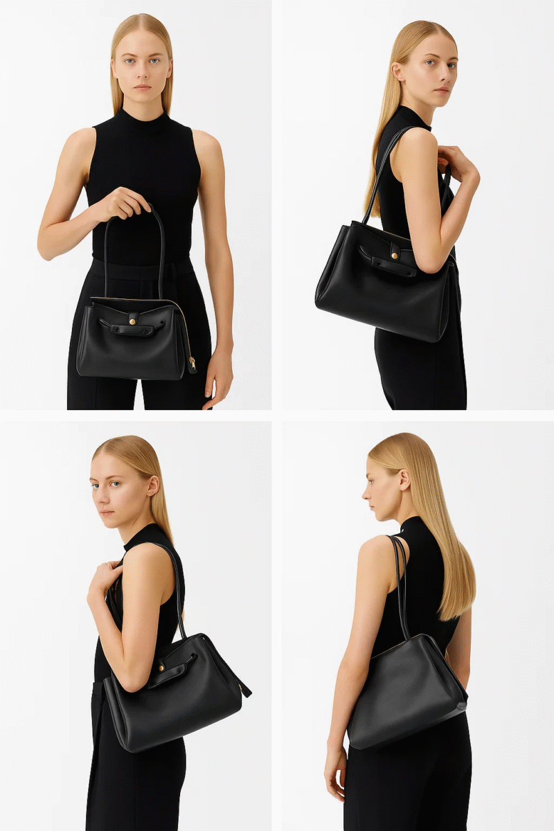 Black Leather Women's Laptop Tote Bag, Modern Work Handbag