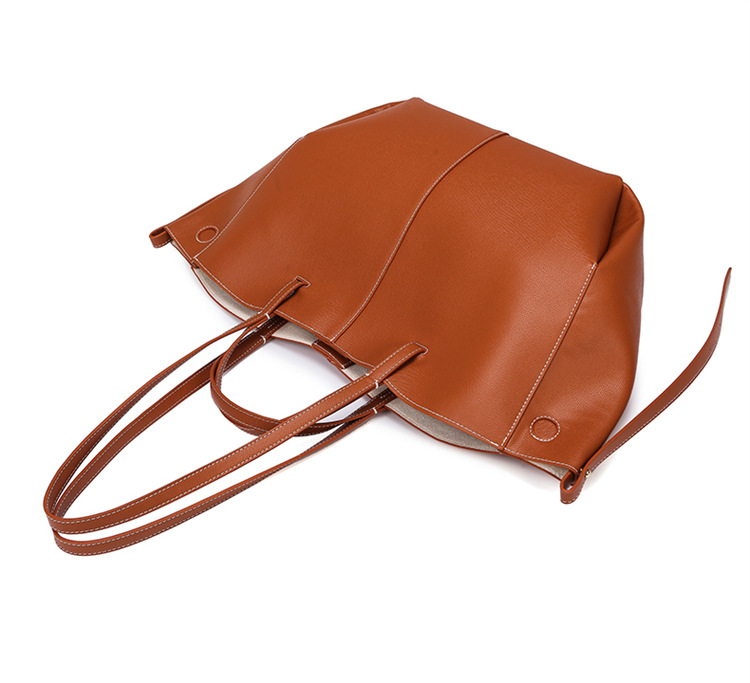 Black Leather Women's Laptop Tote Bag, Slouchy Work Shoulder Bag - new-详情-25 