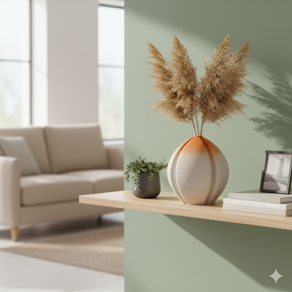 3D Printed Ceramic Vase - Modern Organic Design, Textured Home Decor, Off-White & Orange Ombre - show-250830006-2 