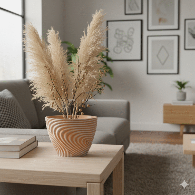 3D Printed Ceramic Vase | Abstract Swirl Design | Beige and Grey Modern Decorative Flower Pot